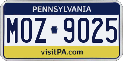 PA license plate MOZ9025