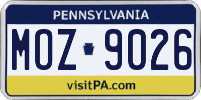 PA license plate MOZ9026