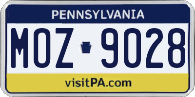 PA license plate MOZ9028
