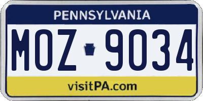PA license plate MOZ9034