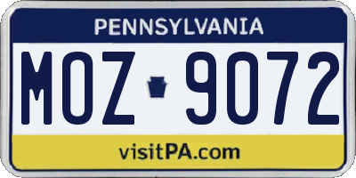PA license plate MOZ9072