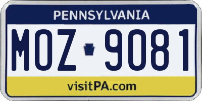 PA license plate MOZ9081