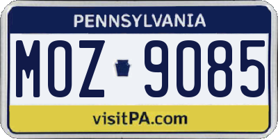 PA license plate MOZ9085