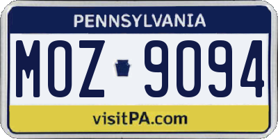 PA license plate MOZ9094
