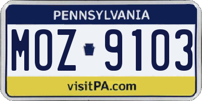 PA license plate MOZ9103