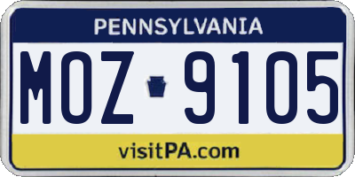 PA license plate MOZ9105