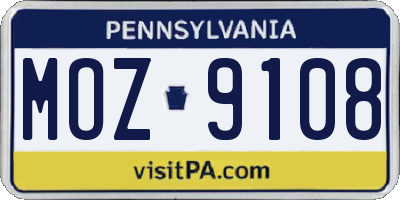 PA license plate MOZ9108