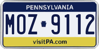 PA license plate MOZ9112