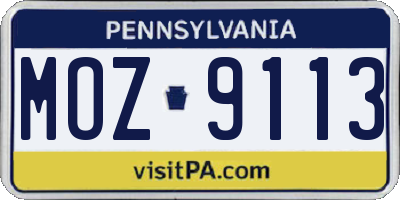PA license plate MOZ9113