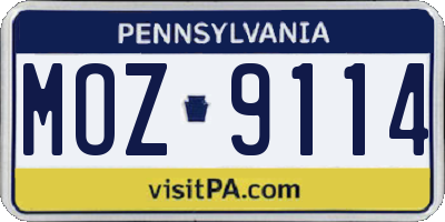 PA license plate MOZ9114