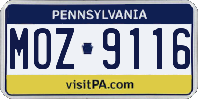 PA license plate MOZ9116