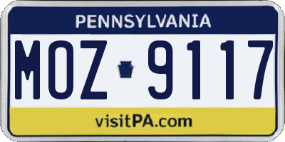 PA license plate MOZ9117