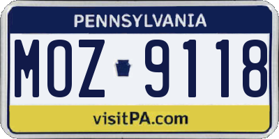 PA license plate MOZ9118