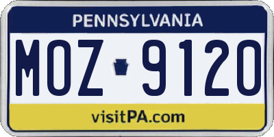 PA license plate MOZ9120