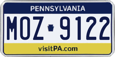 PA license plate MOZ9122