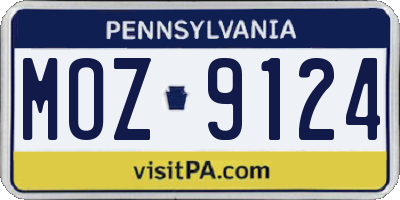 PA license plate MOZ9124