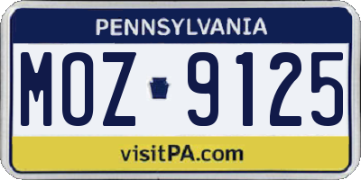 PA license plate MOZ9125
