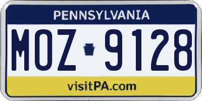 PA license plate MOZ9128