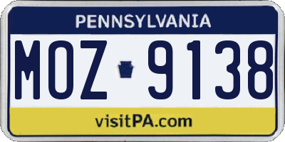 PA license plate MOZ9138