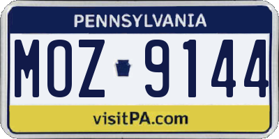 PA license plate MOZ9144