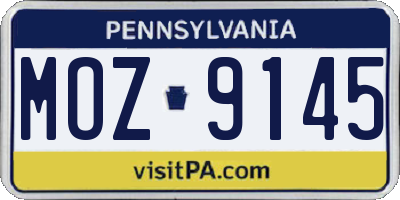 PA license plate MOZ9145