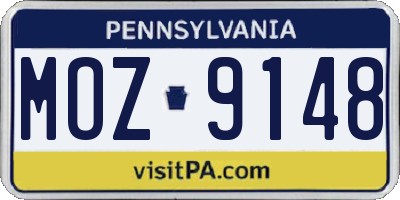PA license plate MOZ9148