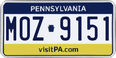 PA license plate MOZ9151