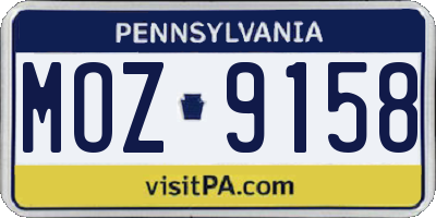 PA license plate MOZ9158
