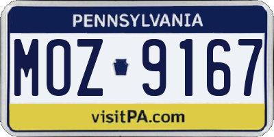 PA license plate MOZ9167