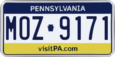 PA license plate MOZ9171
