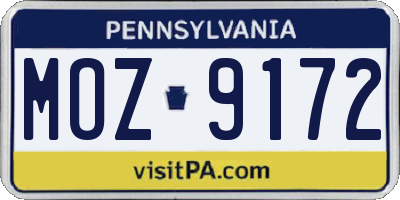 PA license plate MOZ9172