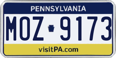 PA license plate MOZ9173