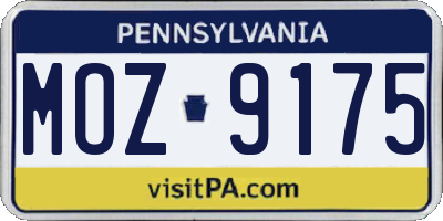 PA license plate MOZ9175