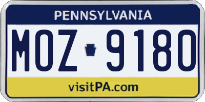 PA license plate MOZ9180