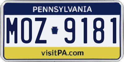 PA license plate MOZ9181