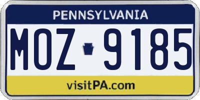 PA license plate MOZ9185