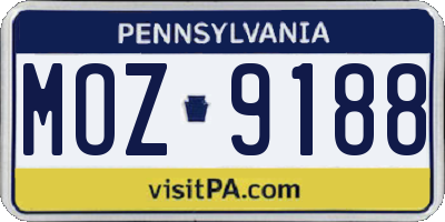 PA license plate MOZ9188