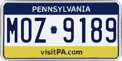 PA license plate MOZ9189