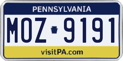PA license plate MOZ9191