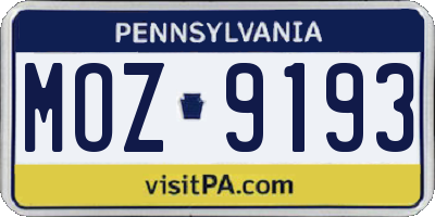 PA license plate MOZ9193