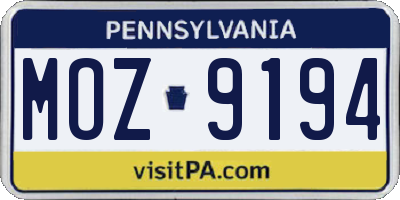 PA license plate MOZ9194