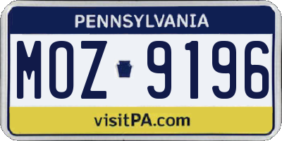 PA license plate MOZ9196