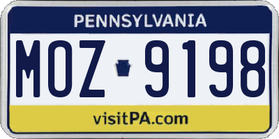 PA license plate MOZ9198