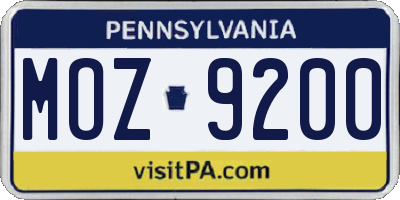 PA license plate MOZ9200