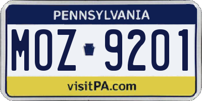 PA license plate MOZ9201