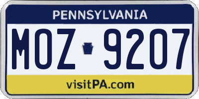 PA license plate MOZ9207
