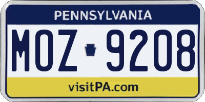 PA license plate MOZ9208