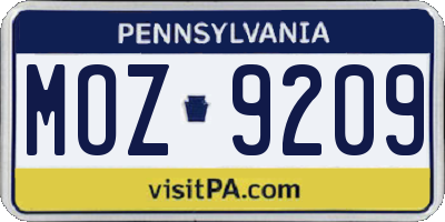PA license plate MOZ9209