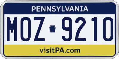PA license plate MOZ9210