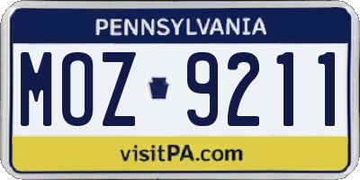 PA license plate MOZ9211